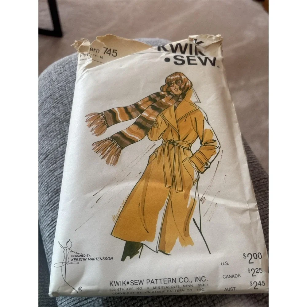Vintage Kwik Sew Pattern 745 Ladies Lined Wrap Coat Sz 12-14-16 Uncut 1974 Retro